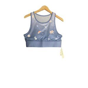 Max Studio Womens Gray Floral Breathable Mesh Sports‎ Bra Top Size Large